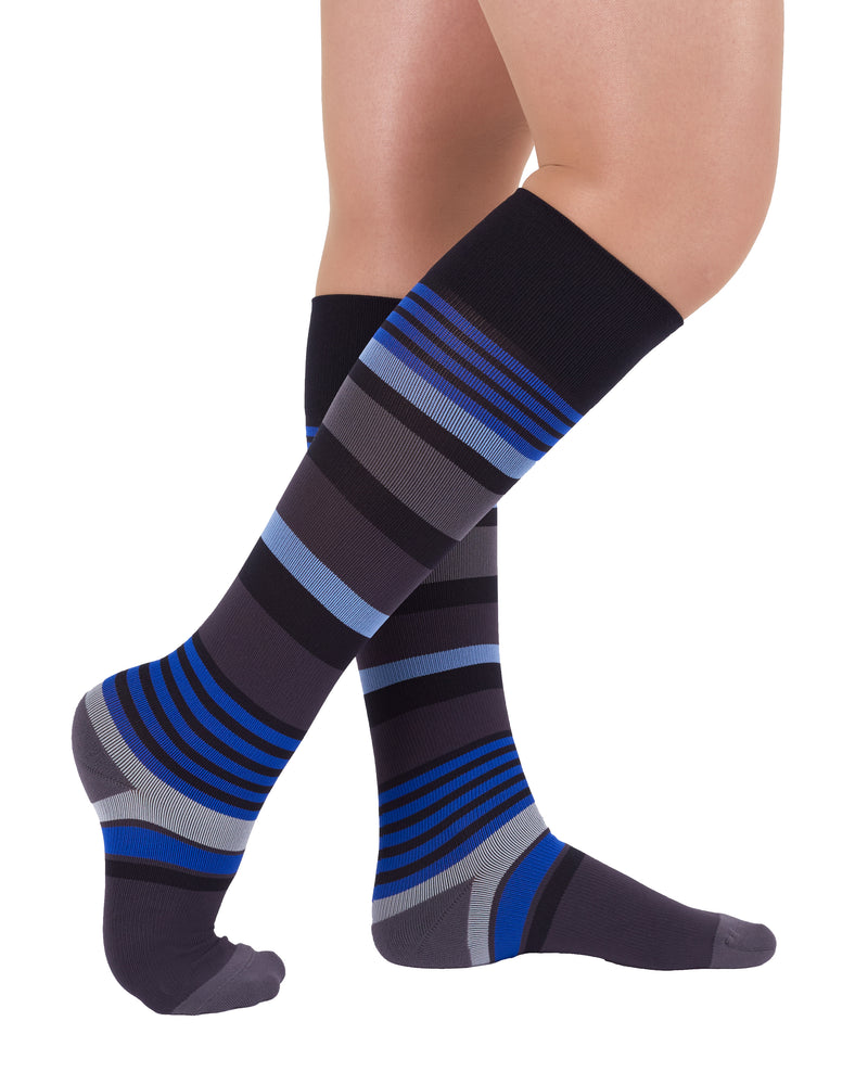 Rejuva Motley Stripe Pattern 15-20 mmHg Knee High Compression Sock