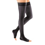 mediven sheer & soft 30-40 mmHG thigh high w/ silicone top band open toe compression stockings