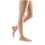 mediven comfort 15-20 mmHG thigh high w/ lace top band open toe compression stocking